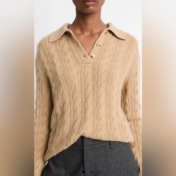 Vince Cable-Knit Wool-Blend Polo Sweater - Picture 2 of 7